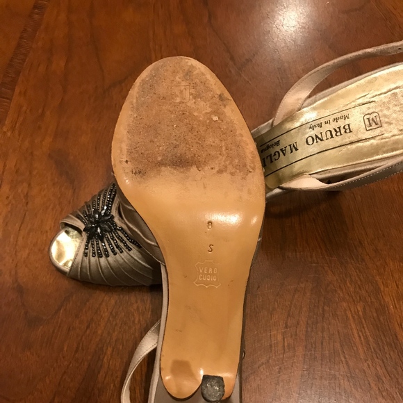 Embellished Taupe Satin Heels - Picture 4 of 5